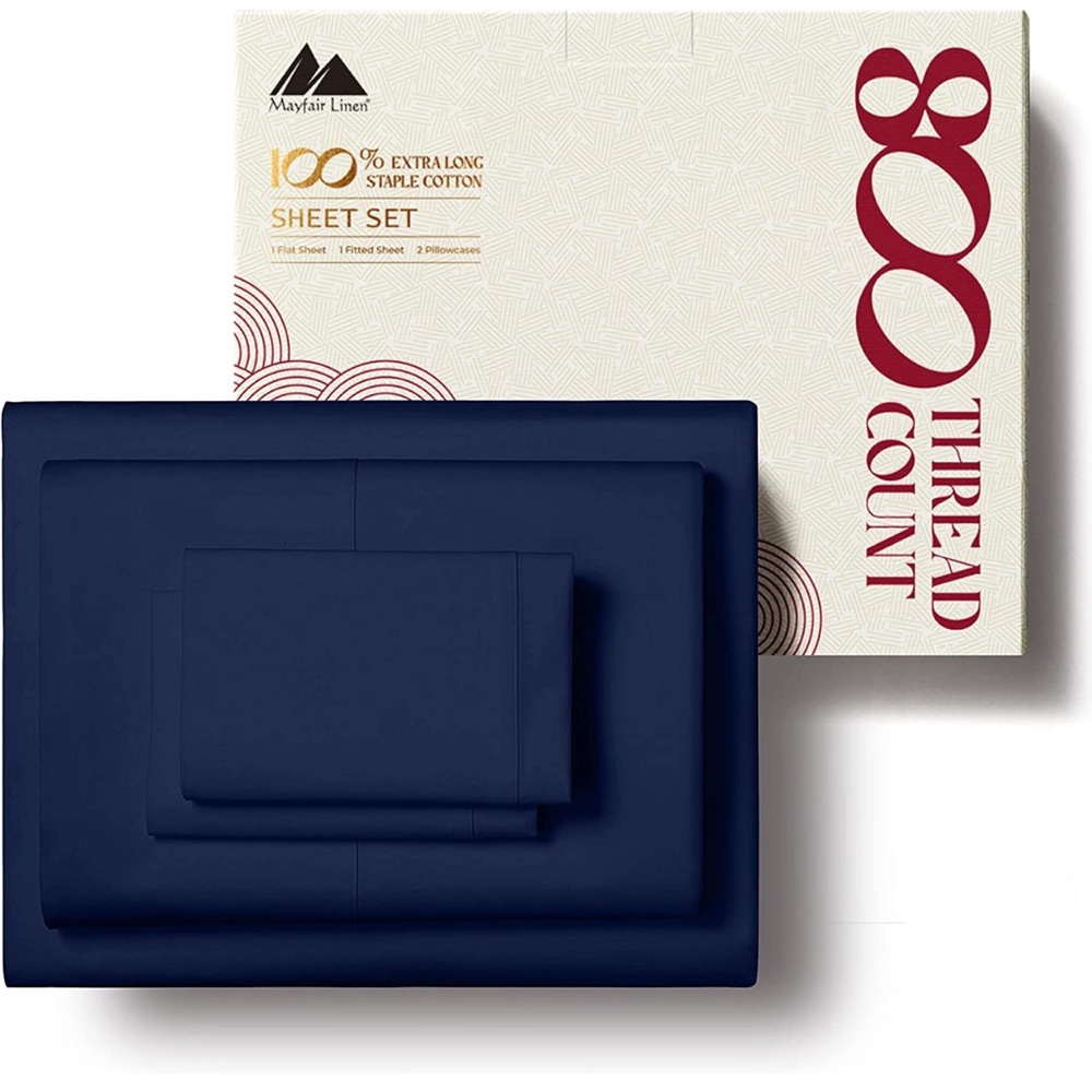 800 Thread Count Egyptian Quality 100% Cotton Sheets, Navy Blue California King